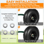 RRQ 2-pack 10-inch black pneumatic tire and wheel, 4.10/3.50-4 patio tires
