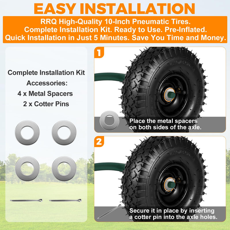 RRQ 2-pack 10-inch black pneumatic tire and wheel, 4.10/3.50-4 patio tires