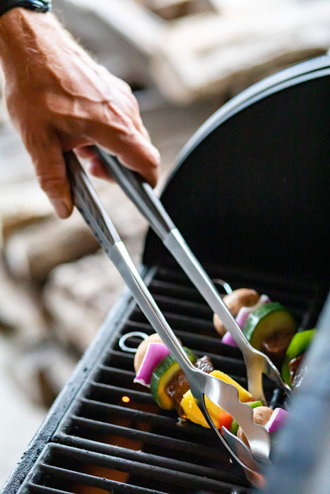 Ignite Grilling 2pc BBQ Grill Tool Set with Pakka Handles - Forged Stainless Steel Spatula, Locking Tongs & Silicone Trivet - - Grill Parts America