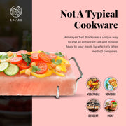 UMAID Himalayan Salt Block For Grilling, Cooking, Cutting and Serving,8X8X1.5 Food Grade Himalayan Pink Salt Stone on Stainless Steel Plate & Recipe Pamphlet, Unique Gifts for Men, Women, Chef, Cooks - Grill Parts America