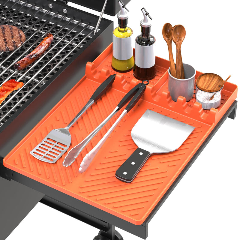 Silicone Grill Mat Compatible with Blackstone, Silicone Griddle Tools Mat with Drip Pad, Spatula Mat for Outdoor Grill Kitchen Counter (Orange) - Grill Parts America