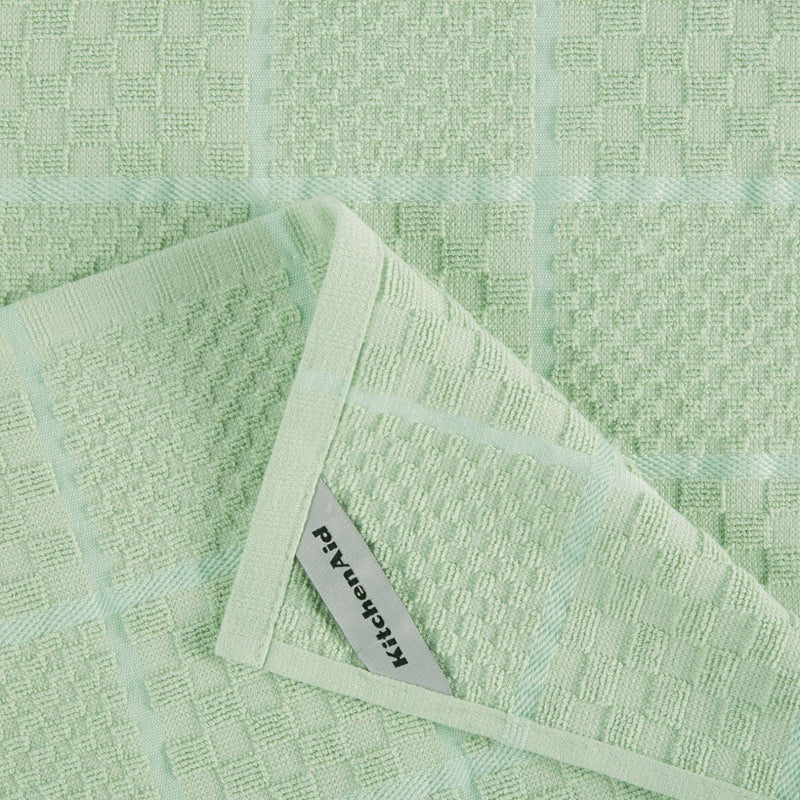 KITCHENAID Quilted Cotton Terry Cloth Oven Mitt, Pot Holder, Kitchen Towel 4-Pack Set, Heat Resistant, Silicone Grip, Gift Set, Pistachio, 16"x26", 7"x13" & 7"x10" - Grill Parts America