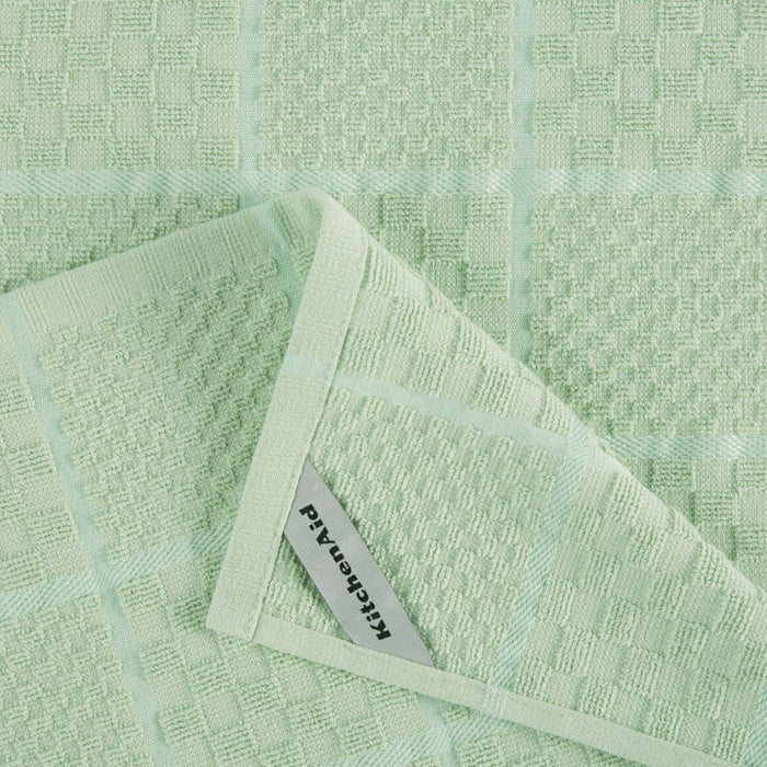 KITCHENAID Quilted Cotton Terry Cloth Oven Mitt, Pot Holder, Kitchen Towel 4-Pack Set, Heat Resistant, Silicone Grip, Gift Set, Pistachio, 16"x26", 7"x13" & 7"x10" - Grill Parts America