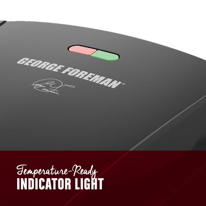 George Foreman 4-Serving Removable Plate Electric Grill and Panini Press, George Tough Non-Stick Coating, Drip Tray Catches Grease, Black - Grill Parts America