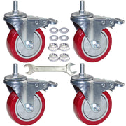 DICASAL 4 Inch Heavy Duty Stem Casters 360 Degree Swivel Thread Wheels with Metric Size M12-1.75 Screw Bolt Double Locking Brake Castor Wheel Load Capacity Upto 1200 Lbs Pack of Four - Grill Parts America