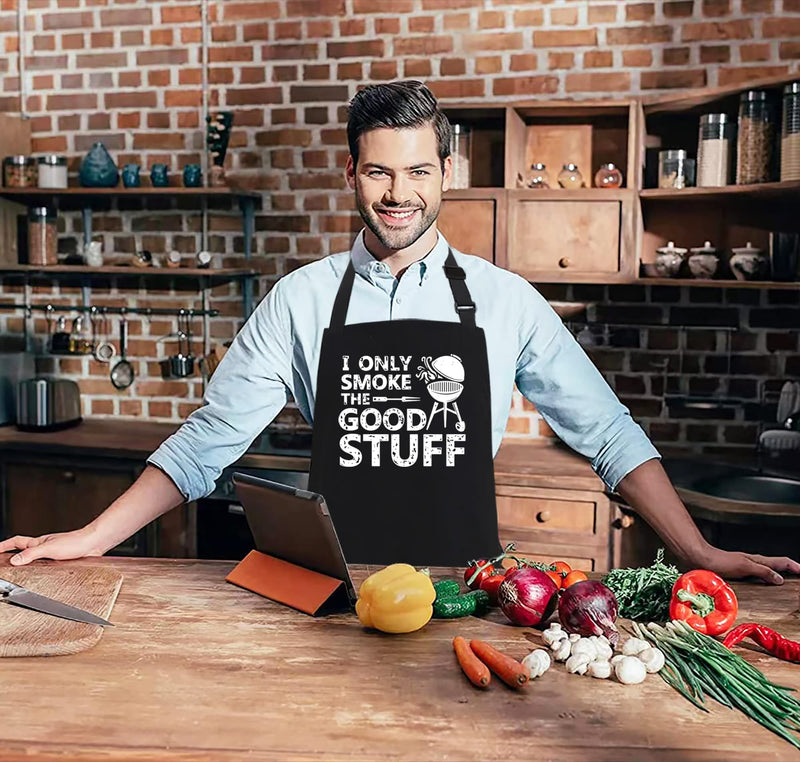Kaidouma Funny Grill Aprons for Men - I Only Smoke the Good Stuff - Men’s Funny Chef Cooking Grilling BBQ Aprons with 2 Pockets - Birthday Father’s Day Christmas Gifts for Dad, Husband, Boyfriend, Him - Grill Parts America