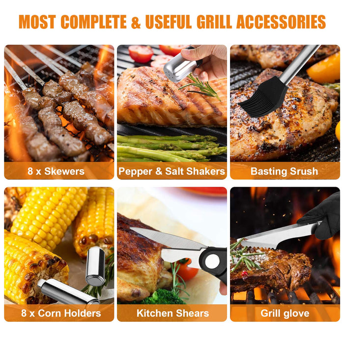 Cifaisi BBQ Grill Utensils Set for Camping/Backyard, 38Pcs Stainless Steel Grill Tools Grilling Accessories with Barbecue Mats, Aluminum Case, Thermometer for Men Women - Grill Parts America
