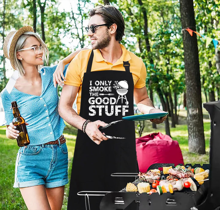 Kaidouma Funny Grill Aprons for Men - I Only Smoke the Good Stuff - Men’s Funny Chef Cooking Grilling BBQ Aprons with 2 Pockets - Birthday Father’s Day Christmas Gifts for Dad, Husband, Boyfriend, Him - Grill Parts America