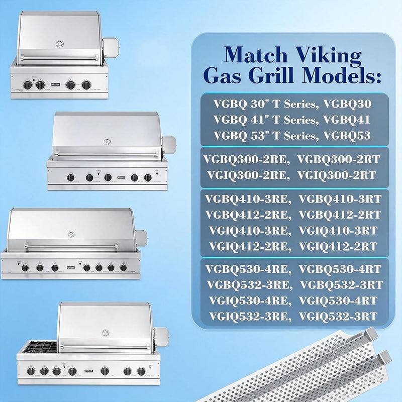 Heat Plate Shield Stainless Steel Gas Burner Cover Grill Replacement Parts for Viking VGBQ 30 in T Series, VGBQ 41 in T Series, VGBQ 53 in T Series, VGBQ30, VGBQ41, VGBQ53, 4 Pack Flame Tamers