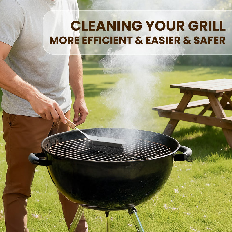 Bristle Free Grill Brush, Safe BBQ Cleaner with Stainless Steel Scraper for Outdoor Grill