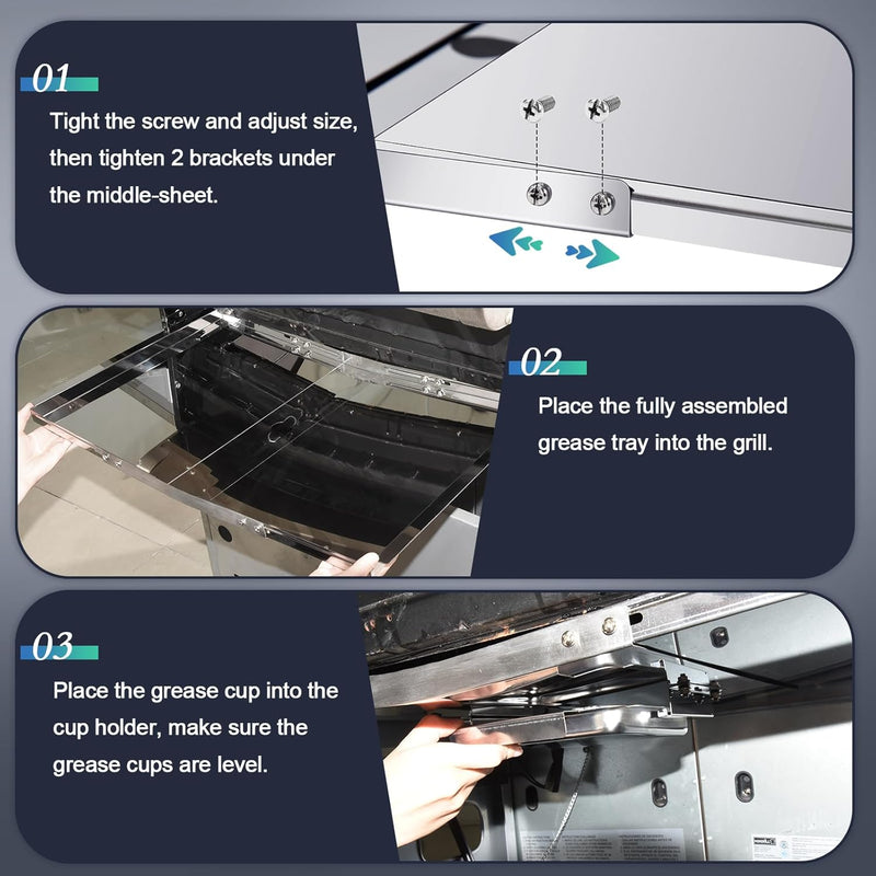 Grease Tray with Catch Pan for Dyna Glo, Nexgrill, Backyard Grill, Kenmore, BHG, Grillmaster, Expert, Bbq-Pro 4/5 Burner Grill Replacement Parts, Adjustable 24''-30'' Gas Grill Drip Pan.