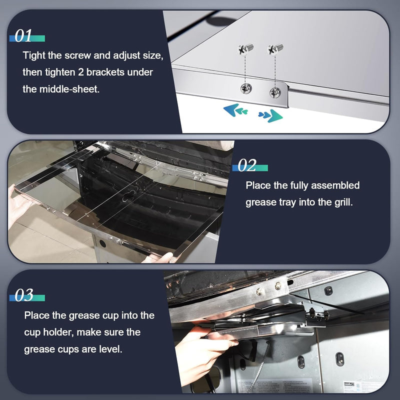 Grease Tray with Catch Pan for Nexgrill, Dyna Glo, Kenmore, BHG, Expert, Backyard Grill, Uniflame, BBQ Pro, BBQ Grillware Grill Replacement Parts, Adjustable 18''-24'' Gas Grill Drip Pan.