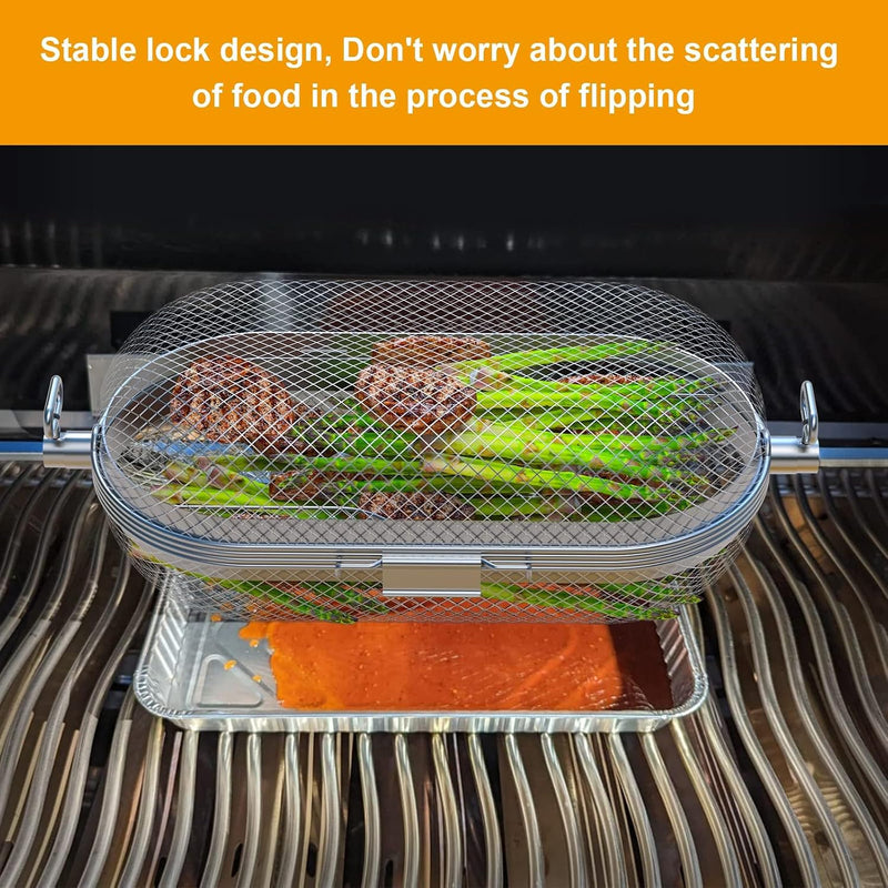 Rotisserie Grill Basket for Napoleon Grill 64000 BBQ Accessories Fit Most Spit Rods of Grills Rotisserie, Stainless Steel