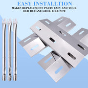 Grill Replacement Parts for Ducane 30400040 Parts, Repair Kit for Ducane Gas Barbecue Grill 3100, 3200, 3400 Replacement Burner Tube Heat Plate Shield DUCHD1, 30500048, 30500602, DUCHP1