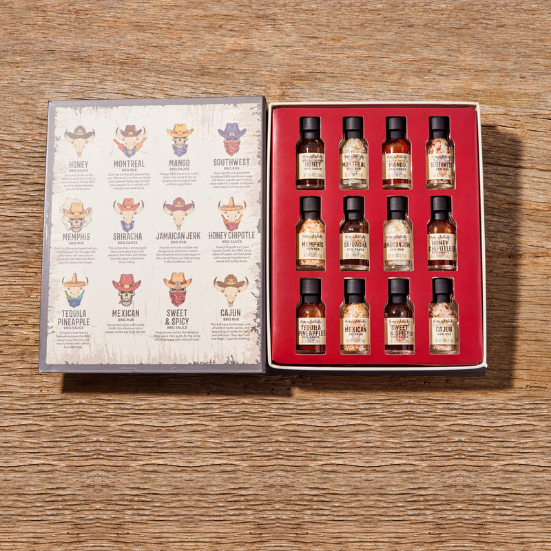 Thoughtfully Gourmet, Wild Western-Themed BBQ Sauce and Rubs Book Gift Set, Includes Honey BBQ, Montreal BBQ Rub & More, Great Gift for Men, Set of 12 - Grill Parts America