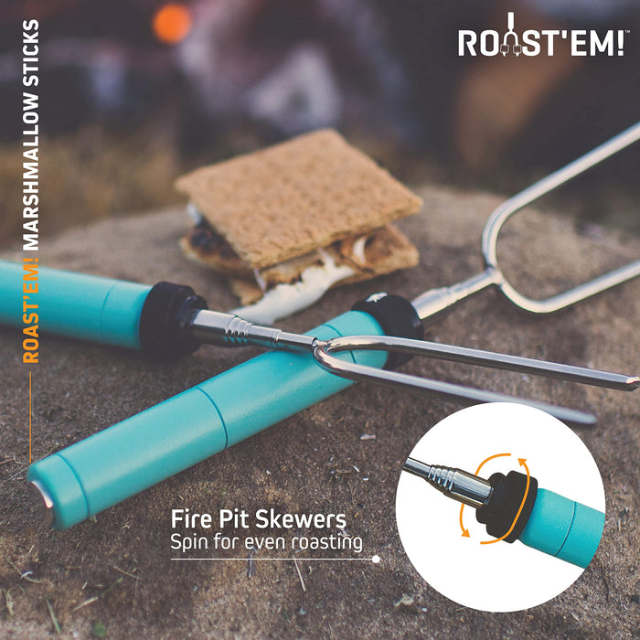 Jolly Green Products Rotating Marshmallow Roasting Sticks, Set of 5 Extra Long Telescoping Marshmallow Sticks for Fire Pit, Campfire & Bonfire, Camping Accessories - Grill Parts America