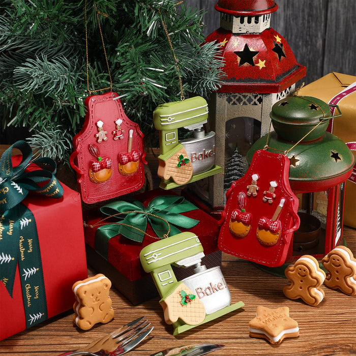 Funtery 4 Pcs Christmas Baking Ornament Green Mixer Ornament and Red Chef Bakers Apron Ornament Cute Gingerbread Chef Christmas Tree Ornaments Xmas Hanging Kitchen Ornaments - Grill Parts America