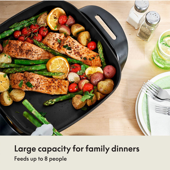 BELLA Electric Skillet and Frying Pan with Glass Lid, Nonstick Coating, Cool Touch Handles, Removable Heating Probe, Dishwasher Safe, 12 x 12 inch, Copper - Grill Parts America