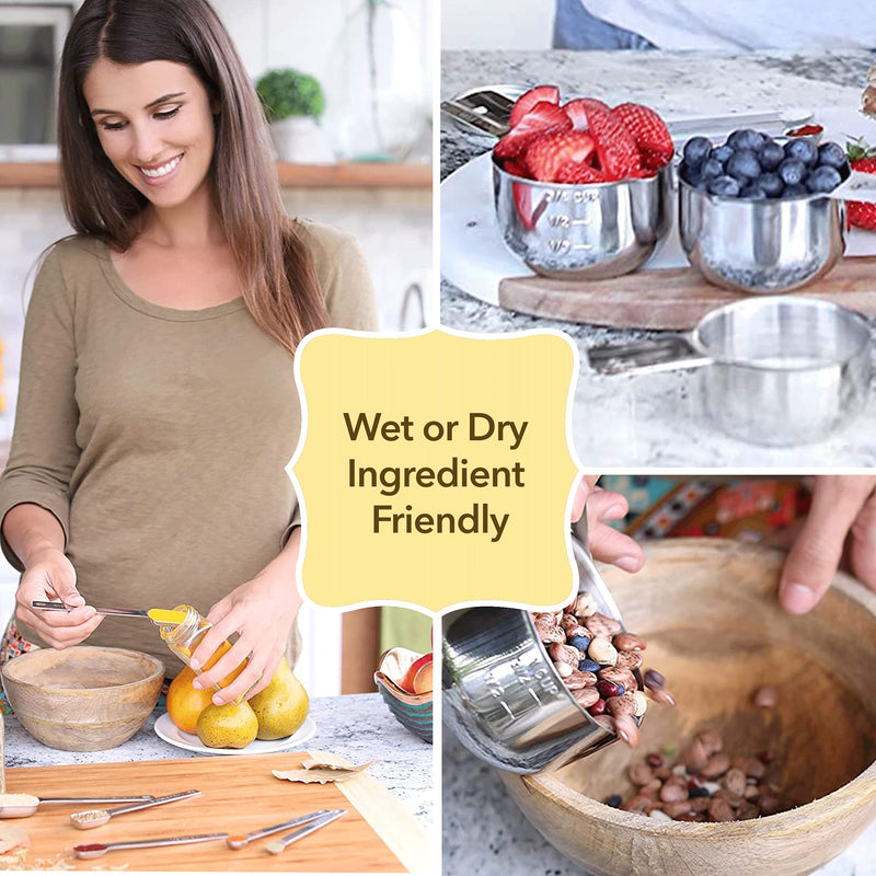 Simply Gourmet Measuring Cups and Spoons Set of 12, 304 Premium Stainless Steel, Stackable Cups Long Handle Spoons Fits Narrow Jars, Kitchen Gadgets for Liquid & Dry Ingredients Cooking Baking - Grill Parts America