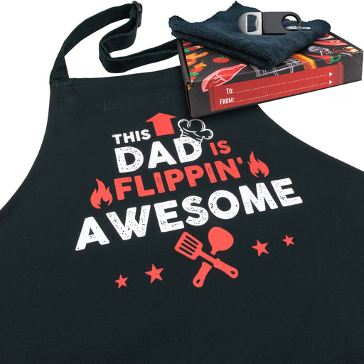 FixGrub Dad BBQ Apron, Funny Apron, Grill Apron, Chef Apron with 3 Pockets, Bottle Opener, Towel and Gift Box, 100% Cotton, Ideal Birthday, Christmas and Father's Day Gift for Men - Grill Parts America