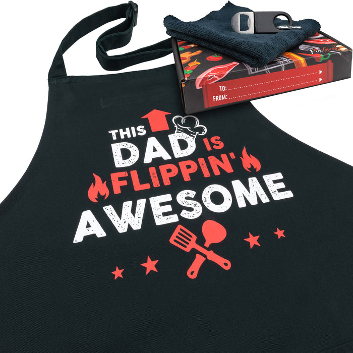FixGrub Dad BBQ Apron, Funny Apron, Grill Apron, Chef Apron with 3 Pockets, Bottle Opener, Towel and Gift Box, 100% Cotton, Ideal Birthday, Christmas and Father's Day Gift for Men - Grill Parts America