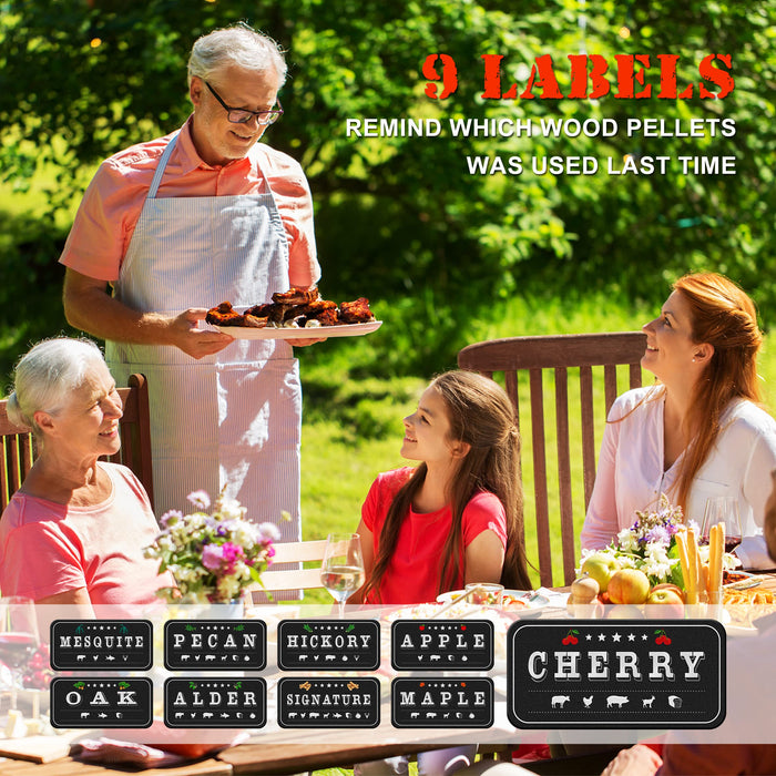 Wood Pellets for Smoker Magnet Labels - Accessories for Pellet Smoker Grill,Metal Material, Frosted Design, Perfect Match with Smoker,Gift for Men and Women,9 Pack - Grill Parts America