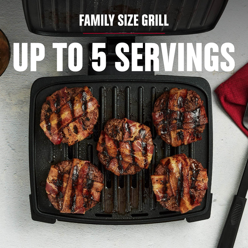 GEORGE FOREMAN® Contact Submersible™ Grill, 5-Serving Grill - Adjustable Temperature Control, Black Plates, Wash the entire grill - Grill Parts America