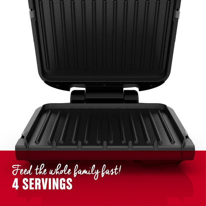 George Foreman 4-Serving Removable Plate Electric Grill and Panini Press, George Tough Non-Stick Coating, Drip Tray Catches Grease, Black - Grill Parts America
