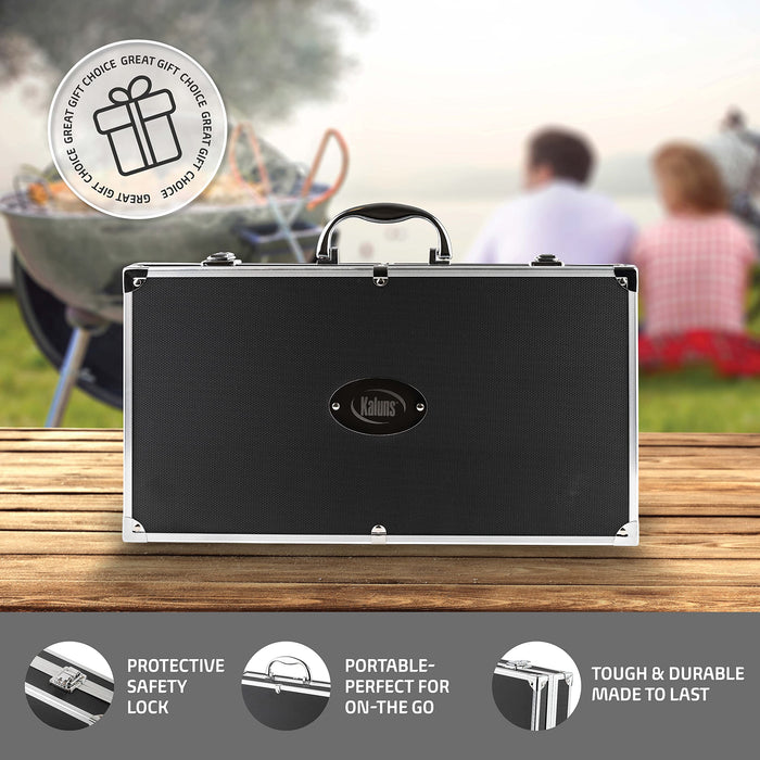 Kaluns Grilling Accessories, Dad Gifts for Fathers Day Grilling Gifts, Heavy Duty Stainless Steel Grill Set BBQ Grill Accessories for Outdoor Grill with Aluminum Case and Apron, Best Gifts for Men Dad - Grill Parts America