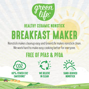 GreenLife 3-in-1 Breakfast Maker Station, Healthy Ceramic Nonstick Dual Griddles for Eggs Meat Sausage Bacon Pancakes and Breakfast Sandwiches, 2 Slice Toast Drawer, Easy-to-use Timer, Turquoise - Grill Parts America