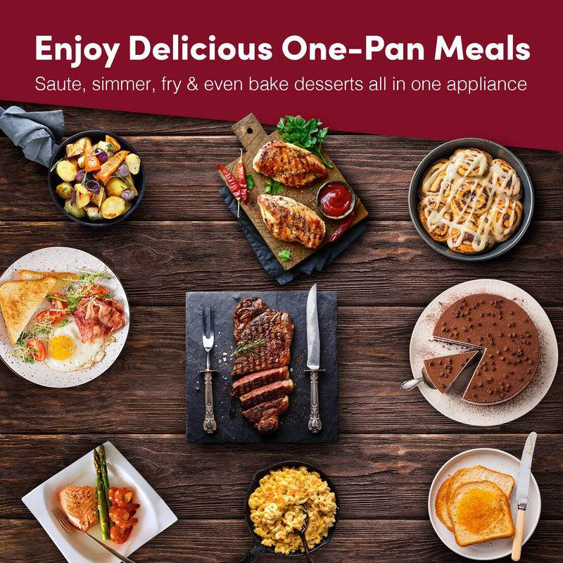 Elite Gourmet EG808 8” x 8" Non-stick Electric Skillet, Dishwasher Safe with Tempered Glass Vented Lid, Rapid Heat Up, 600W, Black - Grill Parts America