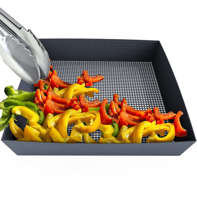 Kona Smoker & Grill Basket - For Veggies, Fish, Nuts, Cheese - 600 Degree Premium Mesh Nonstick Grilling Basket/Grill Net - Essential Grilling Accessories For Outdoor Grill & BBQ, 12x12x3 Inch - Grill Parts America