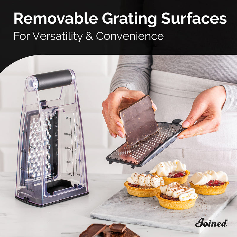 Joined Cheese Grater with Container - Box Grater Cheese Shredder Lemon Zester - Cheese Grater with Handle - Graters for Kitchen Stainless Steel Food Grater - Garlic Mincer Tool and Vegetable Peeler - Grill Parts America