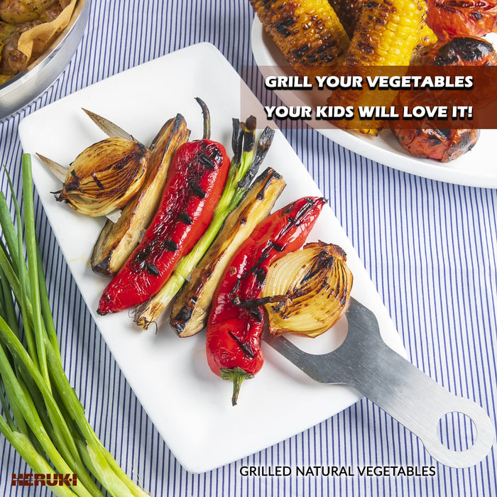 HERUKI Double Skewers 14.4" Stainless Steel Heavy Duty Double Prong Skewers for BBQ Kabob Shawarma Meat Fish Chicken Reusable bbq Accessories for Grill Master Arsenal - 2 Units - Grill Parts America