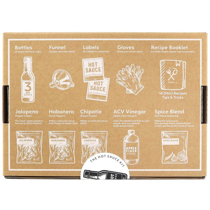 Deluxe Hot Sauce Making Kit, 3 Varieties of Chili Peppers, Gourmet Spice Blend, 3 Bottles, 16 Fun Labels, Make your own sauce, Fun DIY Gift For Dad, Brother, Uncle. (Deluxe Kit) - Grill Parts America