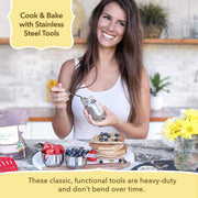 Simply Gourmet Measuring Cups and Spoons Set of 12, 304 Premium Stainless Steel, Stackable Cups Long Handle Spoons Fits Narrow Jars, Kitchen Gadgets for Liquid & Dry Ingredients Cooking Baking - Grill Parts America