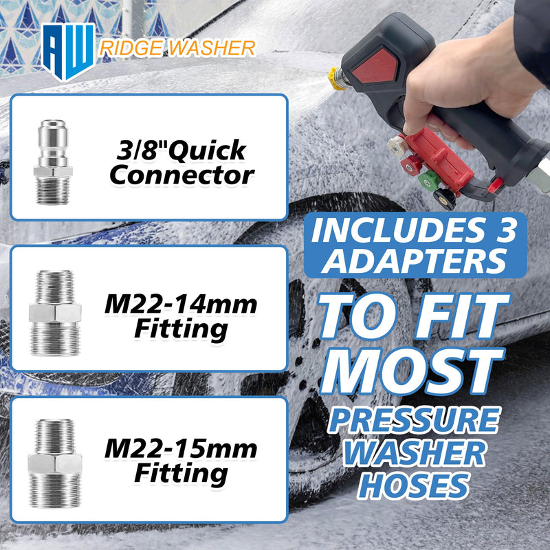 RIDGE WASHER Pressure Washer Gun 5000 PSI with Nozzle Bracket, 12 GPM, Power Washer Trigger Gun with 1/4" Quick Connector, 360° Swivel 3/8'' NPT Thread, M22-14mm and M22-15mm Fitting - Grill Parts America