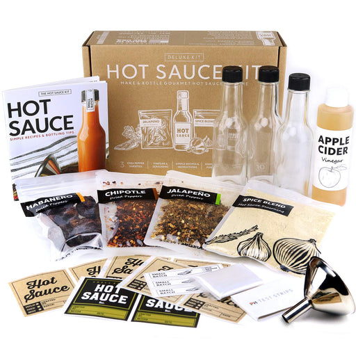 Deluxe Hot Sauce Making Kit, 3 Varieties of Chili Peppers, Gourmet Spice Blend, 3 Bottles, 16 Fun Labels, Make your own sauce, Fun DIY Gift For Dad, Brother, Uncle. (Deluxe Kit) - Grill Parts America