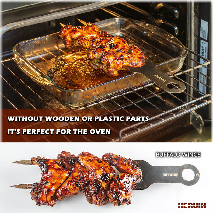 HERUKI Double Skewers 14.4" Stainless Steel Heavy Duty Double Prong Skewers for BBQ Kabob Shawarma Meat Fish Chicken Reusable bbq Accessories for Grill Master Arsenal - 2 Units - Grill Parts America