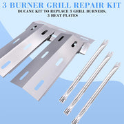 Grill Replacement Parts for Ducane 30400040 Parts, Repair Kit for Ducane Gas Barbecue Grill 3100, 3200, 3400 Replacement Burner Tube Heat Plate Shield DUCHD1, 30500048, 30500602, DUCHP1