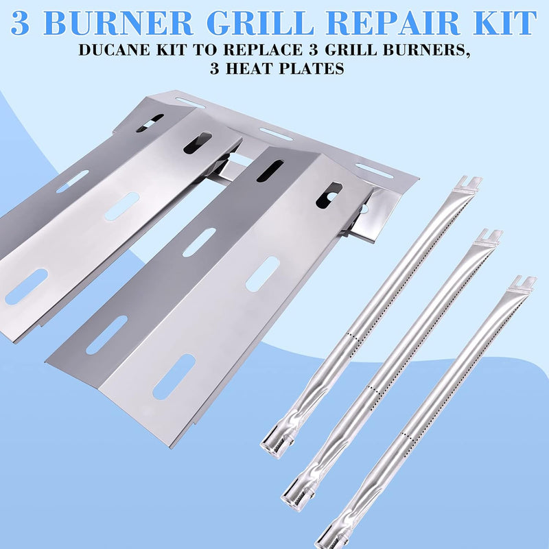 Grill Replacement Parts for Ducane 30400040 Parts, Repair Kit for Ducane Gas Barbecue Grill 3100, 3200, 3400 Replacement Burner Tube Heat Plate Shield DUCHD1, 30500048, 30500602, DUCHP1