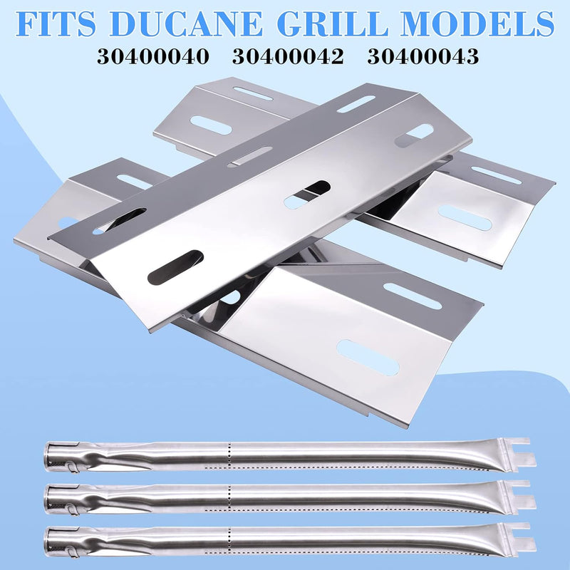Grill Replacement Parts for Ducane 30400040 Parts, Repair Kit for Ducane Gas Barbecue Grill 3100, 3200, 3400 Replacement Burner Tube Heat Plate Shield DUCHD1, 30500048, 30500602, DUCHP1