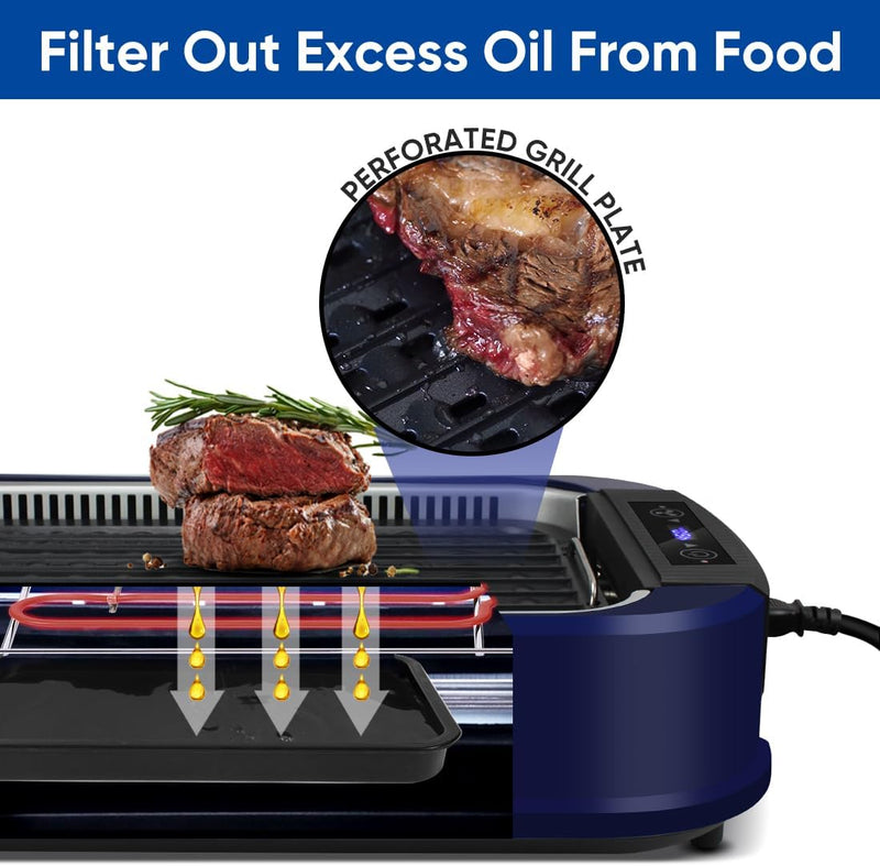 Indoor Grill  Electric Smokeless Grill Portable Korean BBQ, Blue