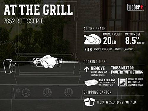 Weber 7652 Rotisserie for Use with Genesis II & II LX 2 & 3 Burner 300 Series Grills - Grill Parts America