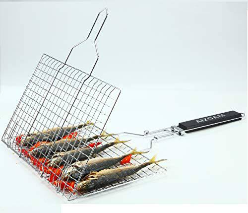 AIGMM Portable Stainless Steel BBQ Barbecue Grilling Basket - Grill Parts America