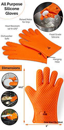 BBQ Gloves, Meat Claws and Digital Instant Read BBQ Thermometer - Heat Resistant/Silicone Gloves - BBQ Grilling Tool Accessories - Grill Parts America