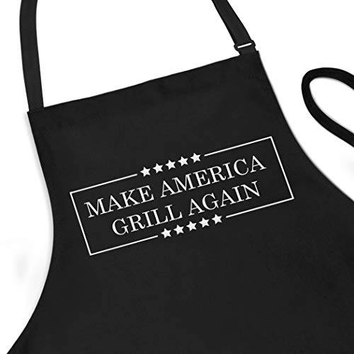 Funny BBQ Apron for Men - Make America Grill Again - Adjustable Large 1 Size Fits All - Poly/Cotton Apron with 2 Pockets - Men's Cooking Apron - Grill Parts America