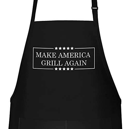 Funny BBQ Apron for Men - Make America Grill Again - Adjustable Large 1 Size Fits All - Poly/Cotton Apron with 2 Pockets - Men's Cooking Apron - Grill Parts America
