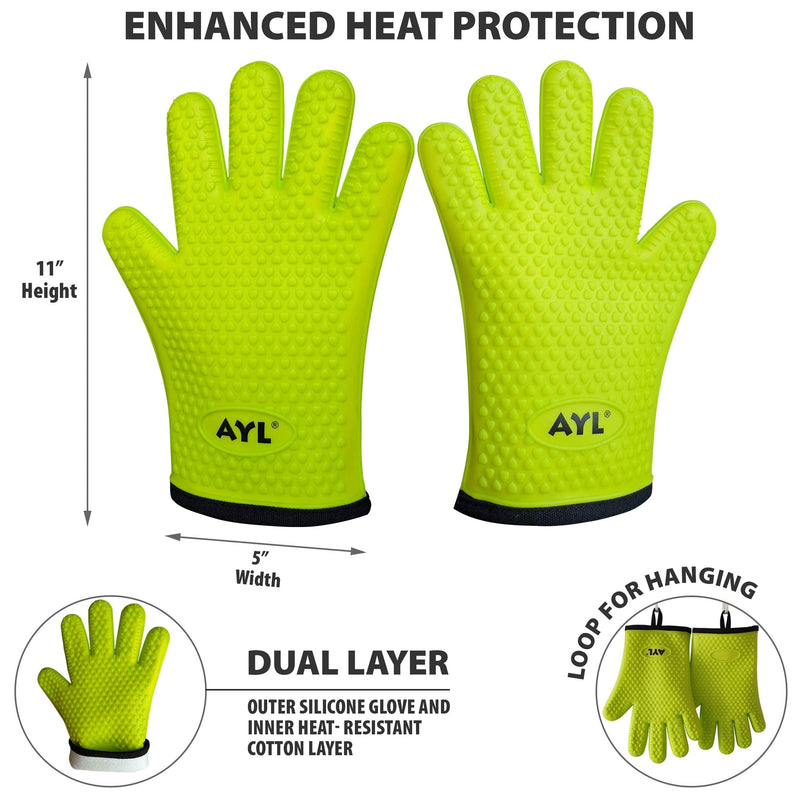 AYL Silicone Cooking Gloves - Heat Resistant Oven Mitt for Grilling, BBQ, Kitchen - Grill Parts America