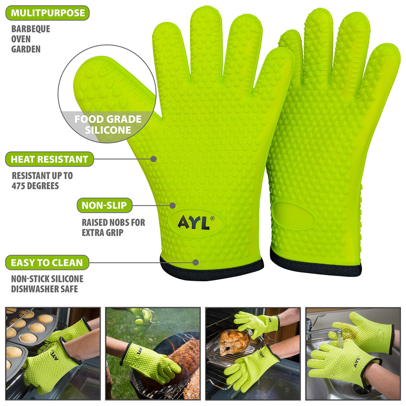 AYL Silicone Cooking Gloves - Heat Resistant Oven Mitt for Grilling, BBQ, Kitchen - Grill Parts America